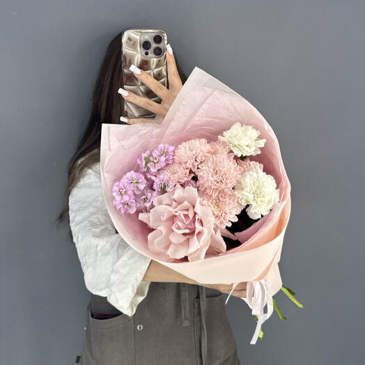 Авторский букет💗 Роза Французская, Ароматная Маттиола, Диантусы и Кустовая Хризантема