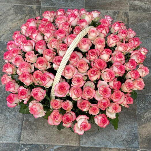 101 нежная роза в корзине 🤍🌸