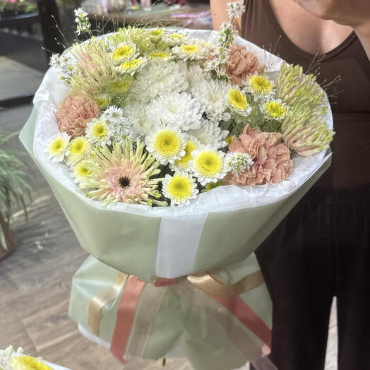 Летний букет с гербера и ромашками 💛