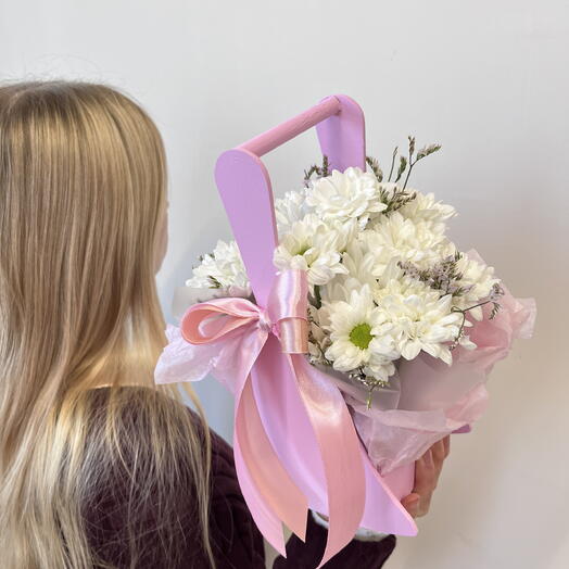 Набор для девочек «Розовый звонок» с хризантемами и лимониумом
