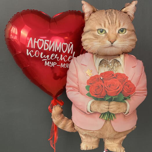 Влюбленный кот с сердцем с индивидуальной надписью