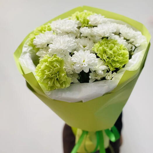Сочный букет Лайм💚 хризантемы и диантусы