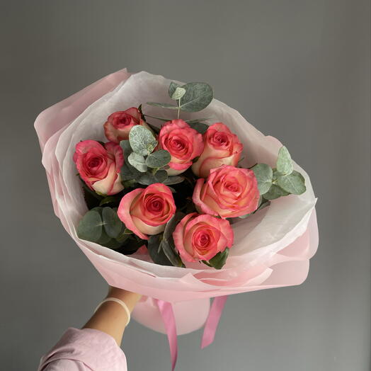🌸Розовые розы с эвкалиптом для любимой 🌸