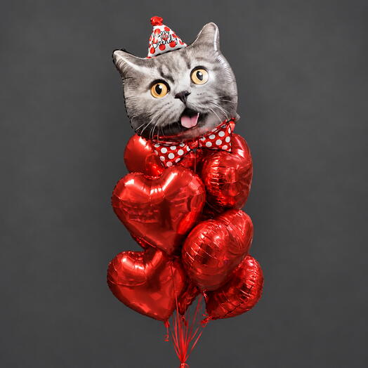 Набор шаров Кот с серцами, 1+11шт