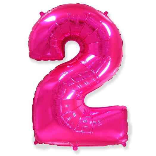 Цифра 2 Фуксия огромная фольгированная 102см шарик