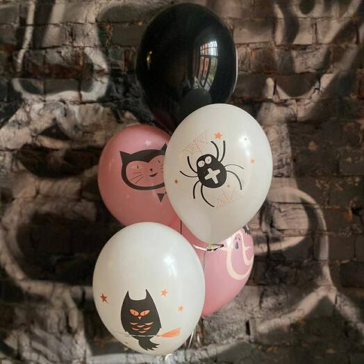 Cascade of 5 helium balloons "Glamorous Halloween"