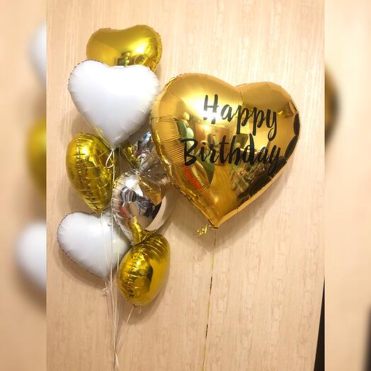 Balloons Golden White Silver Hearts for Birthday 8 pcs