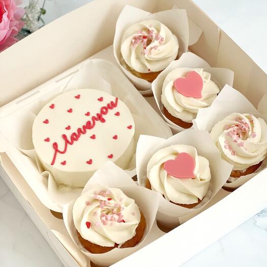 Conjunto de pastel de Bento y 5 cupcakes