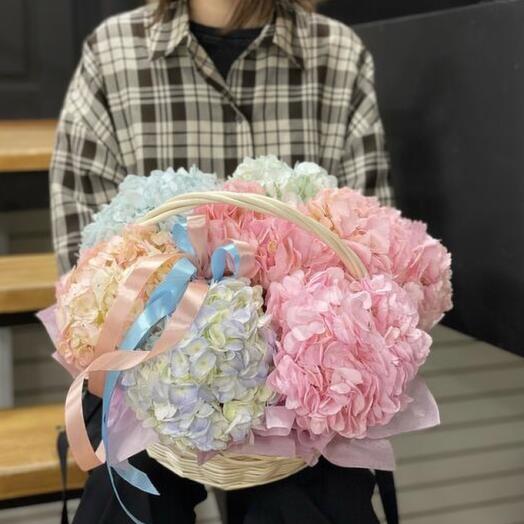 Cesta de mezcla de hortensias