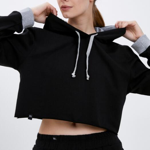 Women's Short Hoodie Black Simple Collection