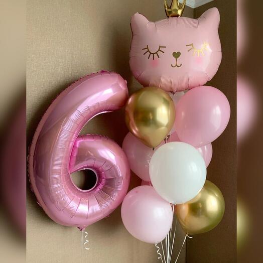 Сет "Кошечка в короне" с цифрой розовый