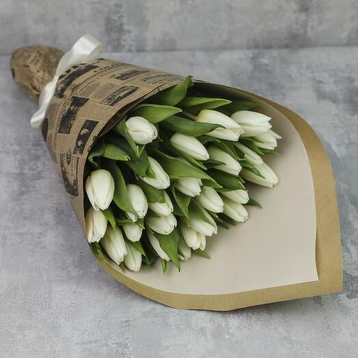 Bouquet of 25 tulips "White in Kraft"