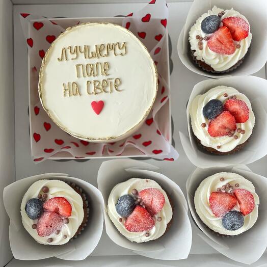 Bento cake for dad, man lettering with chocolate cupcakes