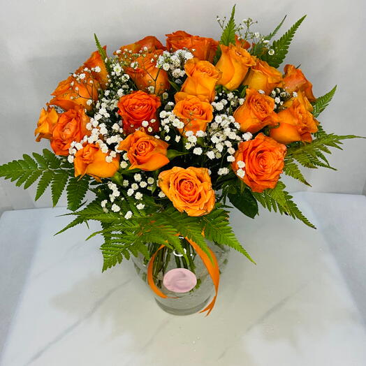 Tangy Orange: Glass Vase with 20 Orange Roses