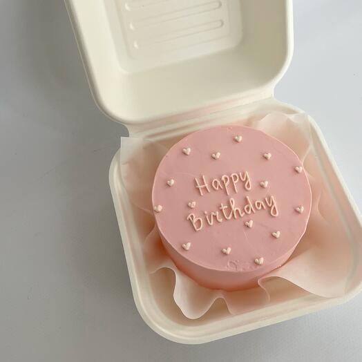 Бенто торт "Happy Birthday розовый" подруге, сестре, маме, дочери, торт в стиле Барби, торт с сердечками