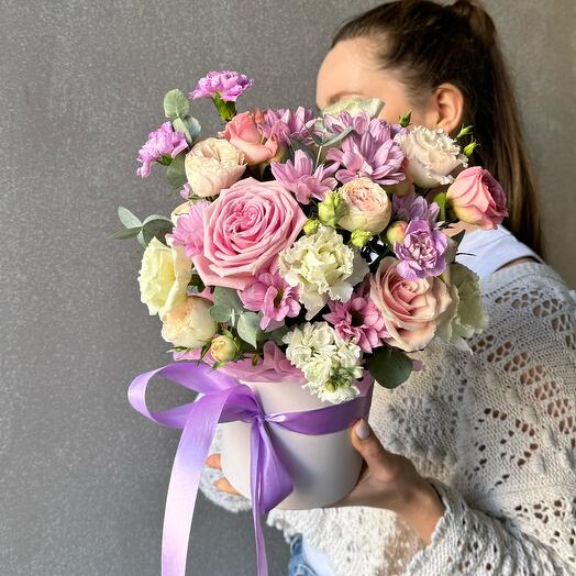 Цветы в коробке «Лавандовый свет»