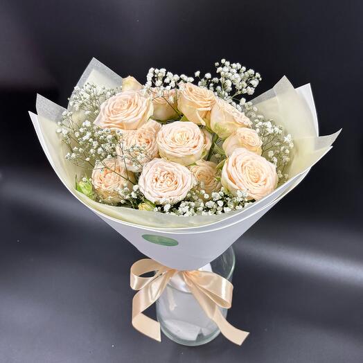 Ramo "boom de Caramelo" de rosa de peonía de arbusto y gypsophila