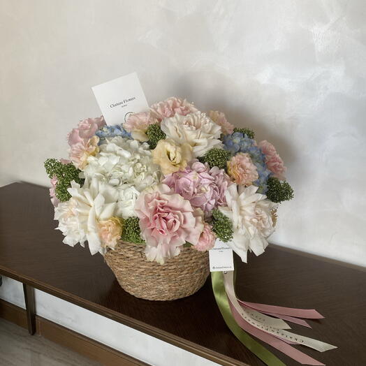 Pink basket of flowers