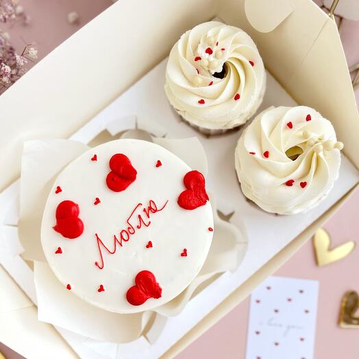 Бенто торт с капкейками , набор люблю, для парня, девушки, мужу, жене, влюбленным, для любимой, love, любим, сердеч,сердце