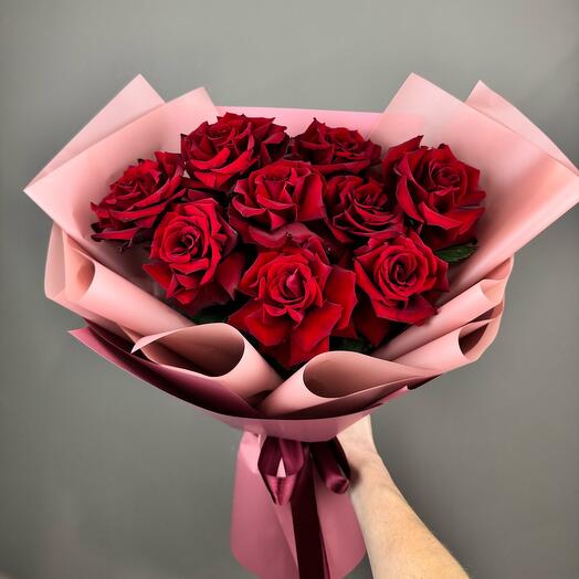 Monookette de 9 rosas francesas de terciopelo