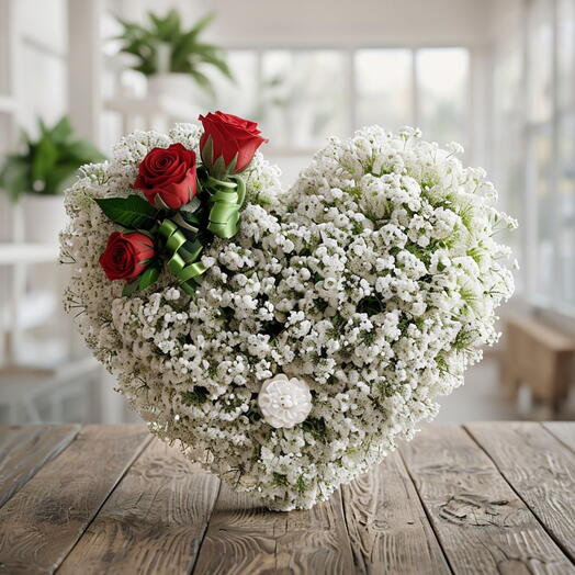 Valentines Heart box with Gypsophilia Arrangement