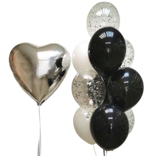 Set of helium balloons 10 pcs silver, black. Set of helium balloons (10 pcs) black, white