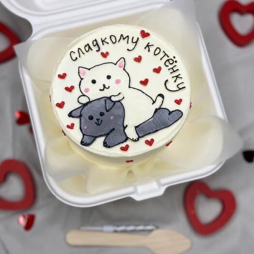 Бенто торт на 14 февраля день влюблённых день Валентина котику котики любовь сердце для любимого с днём рождения другу