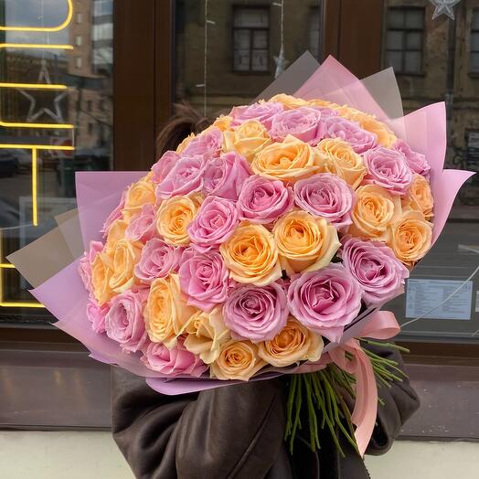 Букет 51 Роза микс Акви и Пич