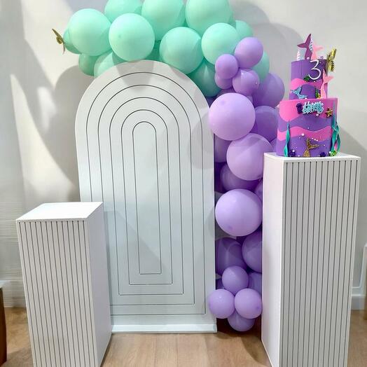 Purple and green balloon decoration