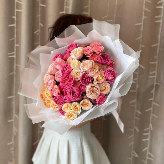 🌷«Радужный микс» из кустовой пионовидной розы