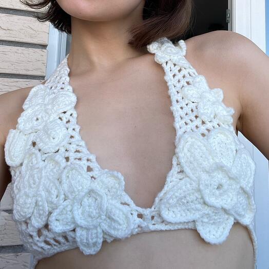 Вязанный купальник из хлопковой пряжи, цветочный