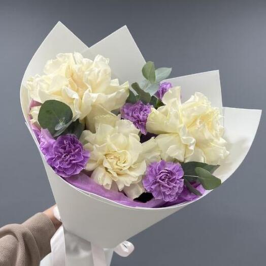 Букет из французских роз 🌷с лавандовыми диантусами