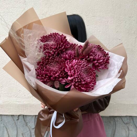 Моно букет из хризантемы Бигуди