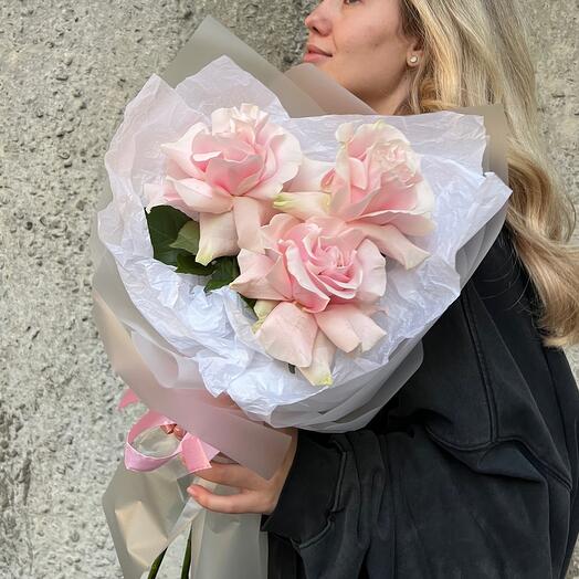 Букет из 3 французских роз Pink Mondial | Букет цветов