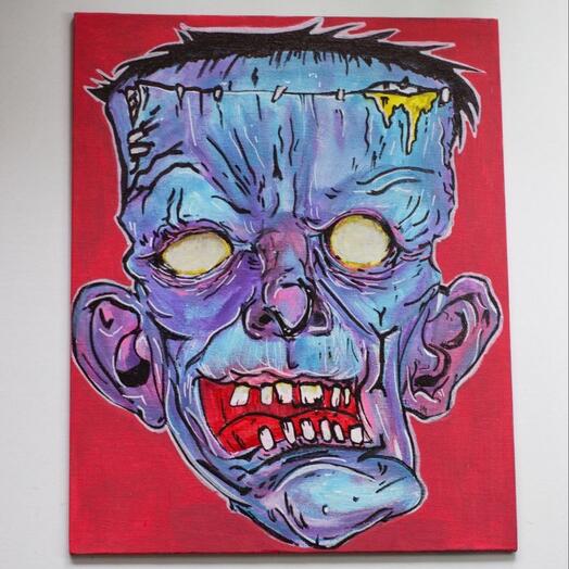 Голова Зомби картина, акрил 20×30, 00427