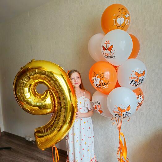 Набор шаров с корги на 9лет дочки,сына,мальчика, девочки-11шаров
