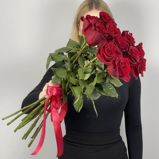 Букет из 11 премиальных бордовых роз 60см (34)