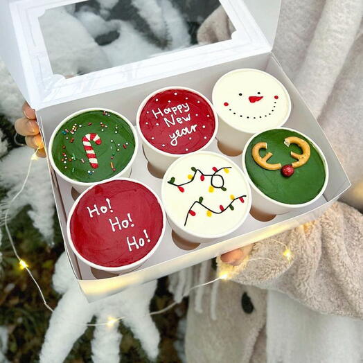 Новогодние бенто торты в стаканчиках на Новый год (6 шт.)