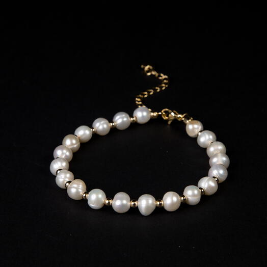 Браслет Самшит Белый жемчуг культивированный 14K 17 см (BRA1146)
