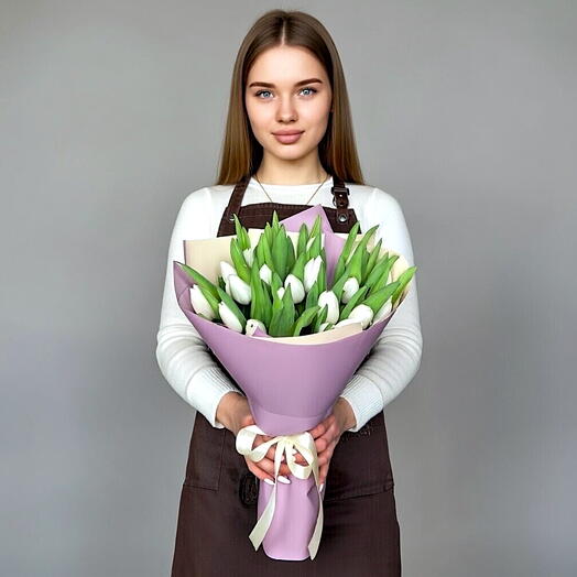 Букет 25 тюльпан Голландия белая