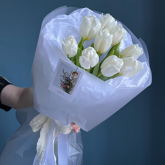 Белые тюльпаны 9 шт облачко
