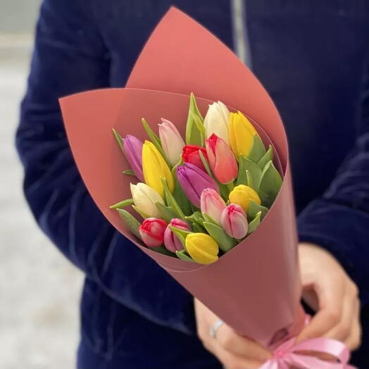 Корпаративный букет от 5 шт из 15 тюльпанов 🌷Тюльпаны