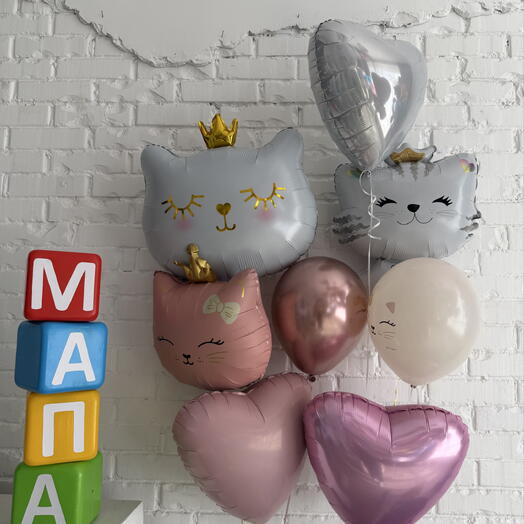 Шарики на день рождения девушки с котиками и сердцами