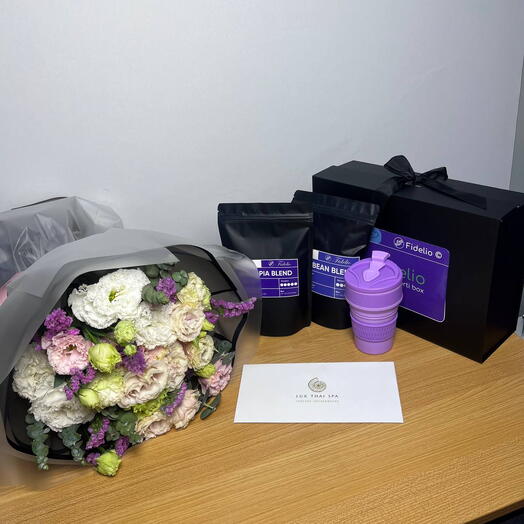 Relax   Love Spa Box — подарочный набор с цветами, кофе и сертификатом в Lux Thai SPA, романтический подарок, бокс для девушки