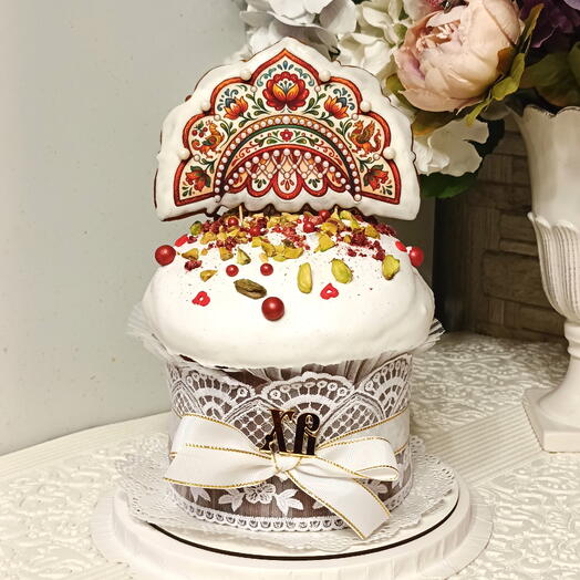 Кулич Царица, фисташковый с кремом