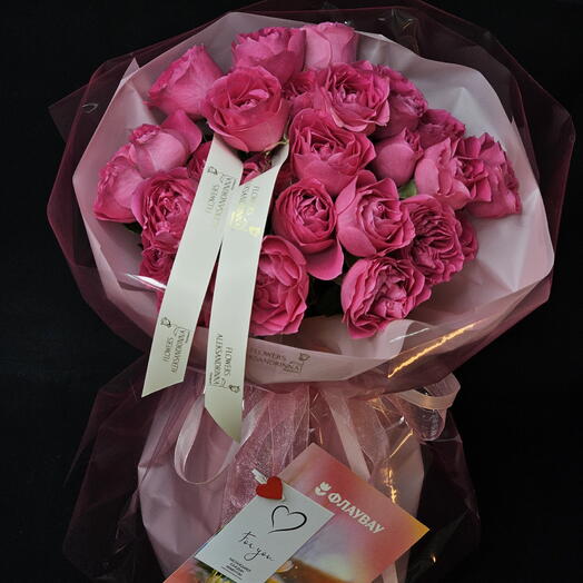 🔥 Хит 🌸 "Pink" Любимой, розовые розы, кустовые розы, букет кустовых роз, букет роз, букет дофаминовый розовых роз