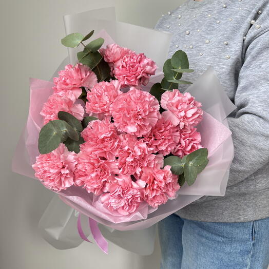 Стойкий моно букет из розовых диантусов (D1217)