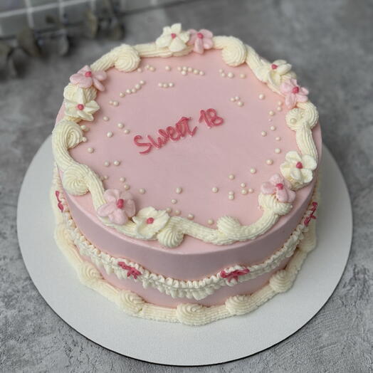 Бенто торт L торт на 1 кг на день рождения розовый с цветочками sweet 18
