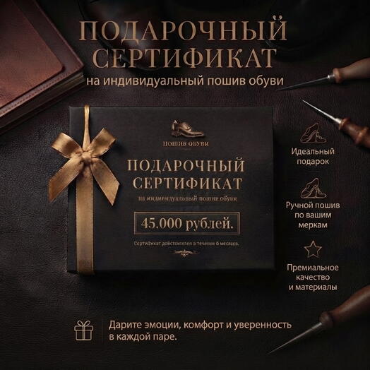 Cертификат 45.000 руб на индивидуальный пошив обуви ручной работы