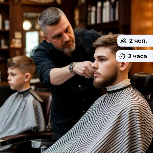 Мужские традиции.  Поход в салон для папы и сына